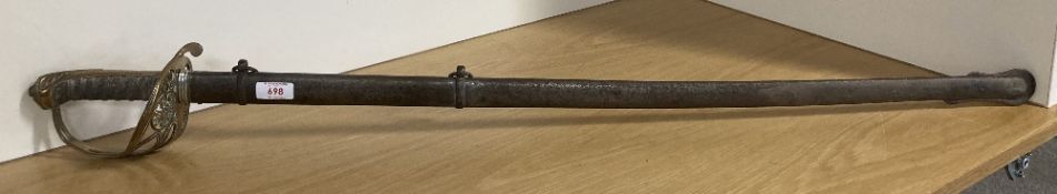 1822 Pattern Officer's Sword, 84cm flat spine numbered 21125, slightly curved single-edged and