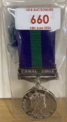 General Service Medal 1918-62 Elizabeth II Dei Gratia (1955-62) with clasp for CANAL ZONE and