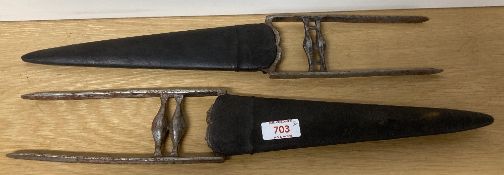 Indian Katar or 'punch' vintage steel daggers, triangular tapered double-edged 25cm blade with