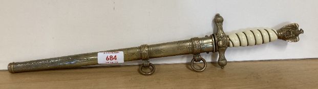 WW2 German Navy Kriegsmarine Officers Dress Dagger, the double-edged double-fullered 25cm blade,