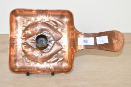An early 20th-century Arts and Crafts presumed Newlyn Copper chamber stick, of square-form,