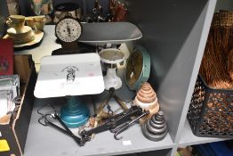 A group of six vintage weighing scales including trones and balances scales, together with two