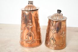 Two early 20th-century Joseph Sankey and Sons copper Art Nouveau Tulip graduated tankards, featuring
