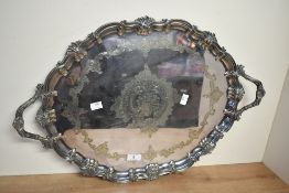 Of British Red Cross interest, a large white metal presentation platter, featuring scrolled rims,