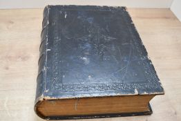 A large 19th-century leather bound Holy Bible, illustrated with engravings, published after Cassell,