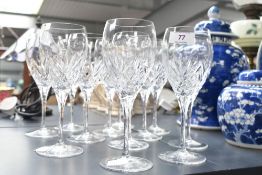Twelve 20th-century Royal Doulton 'Juliette' crystal wine glasses, featuring cut decoration to the