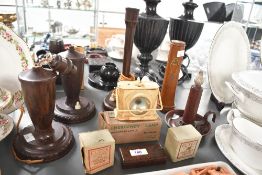 A selection of early to mid 20th-century bakelite wares, to feature a V&E Transformer Lamp for