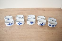 Ten vintage IKEA Heder enamel napkin rings after Katarina Brieditis, featuring sweet blue swirled or