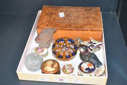 A quantity of late 19th to 20th-century sundry wares, to feature a burr wood veneer hinged lid