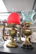 A Victorian William W. & S. Sherwood (Sherwoods Ltd) of Birmingham brass oil lamp, featuring a
