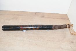 A 19th-century turned wooden Dockyard Truncheon, featuring hand painted 'Victoria Regina' royal