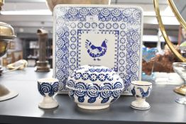 A small selection of Emma Bridgewater Pottery 'Blue Hens' ware, to feature a large rectangular metal