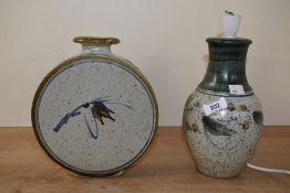 A 20th-century studio pottery decorative vase, of rounded-form with blue abstract detailing upon a