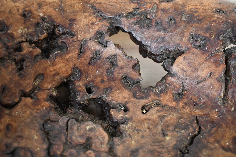 Of local interest, a large late 20th-century hand-turned burl wood centrepiece bowl, having a - Image 3 of 3