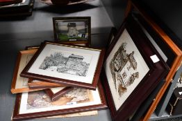 Of local interest, a selection of 20th-century framed prints, lino prints, oil paintings, cross