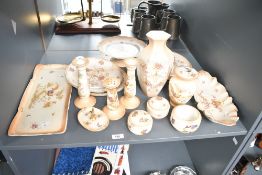 A quantity of Edwardian Crown Ducal 'Avis' wares, to feature two candlesticks, vases, lidded pots, a