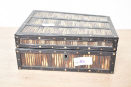 Thought to be 19th-century Ceylonese-style porcupine quill and ebony box, with exterior animal-