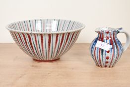 Two 20th-century Selbourne Pottery wares after Robert Goldsmith, featuring abstractly hand applied