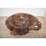 Of local interest, a large late 20th-century hand-turned burl wood centrepiece bowl, having a