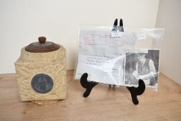 A fine 1941 WWII Houses of Parliament limestone brick tobacco jar, carved in 1942 on behalf of the