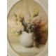 A pair of 20th Century lithographs, floral still life studies in oval form, within stepped - Image 1 of 3