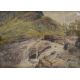 A 19th Century watercolour, a mountainous landscape with small waterfall, initialled (H.S?) and - Image 1 of 6