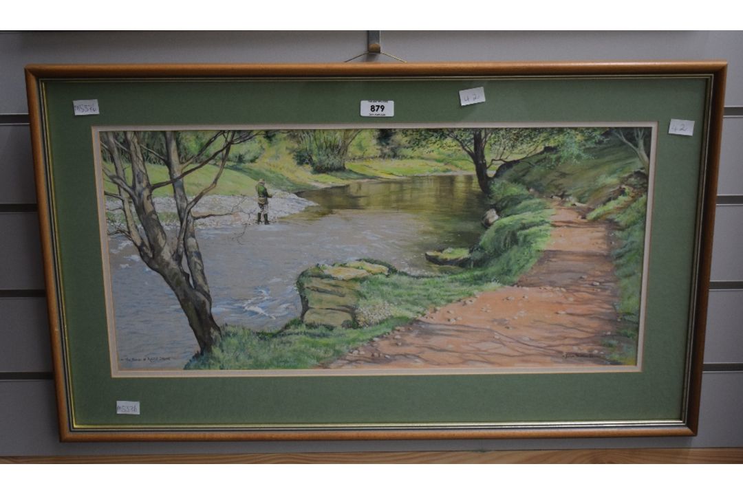 John Straton Ferrier (British 20th Century) Acrylic 'The Annan at Rabbit Island', a river scene with - Image 2 of 6