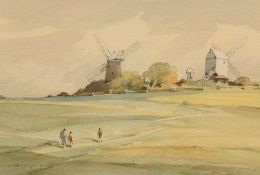Hagop Kasparian (20th Century) Watercolour 'Jack and Jill', landscape depicting a pair of hillside