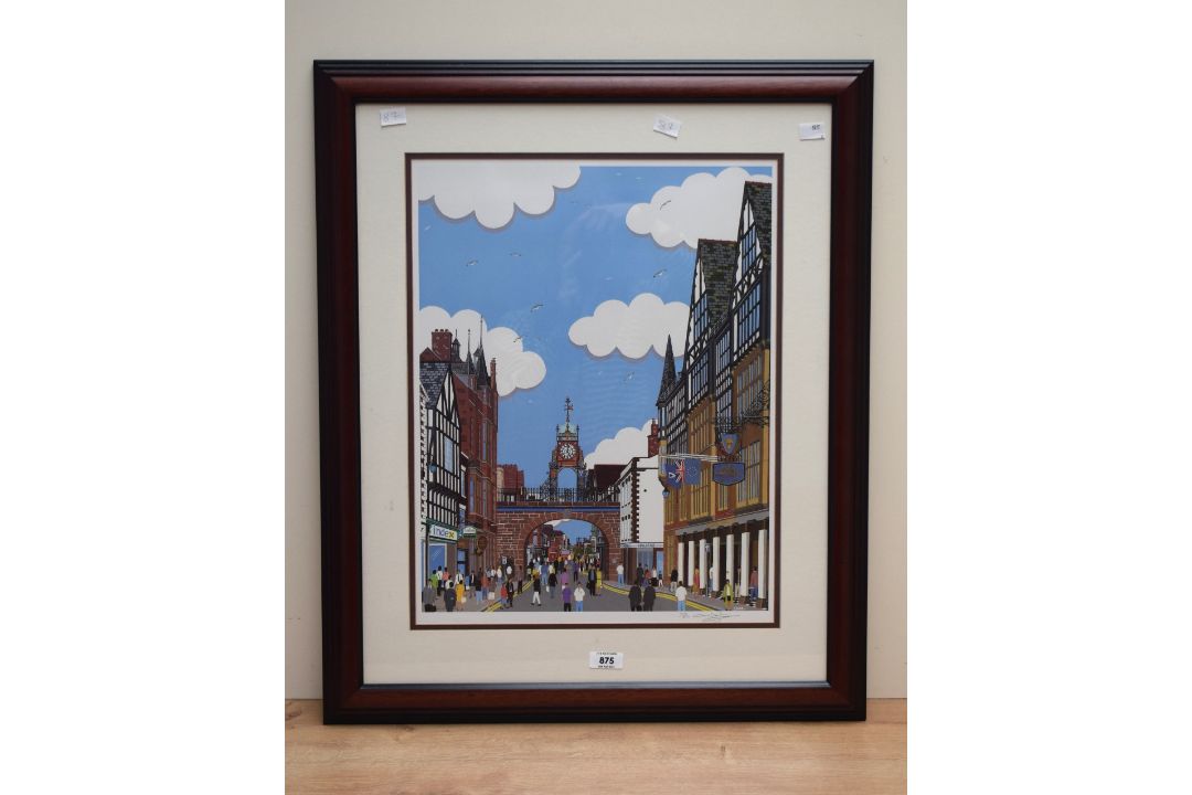 After Chas Jacobs (British Contemporary) Lithograph 'Eastgate Chester', a vibrant street scene, - Image 2 of 6