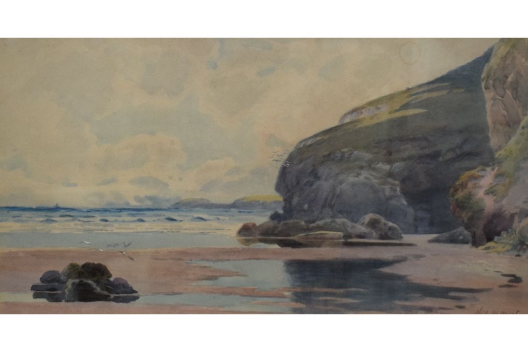 Phillip Osment (British 1861 - 1947) Watercolour, a beach scene at low tide, signed lower right, - Image 1 of 5