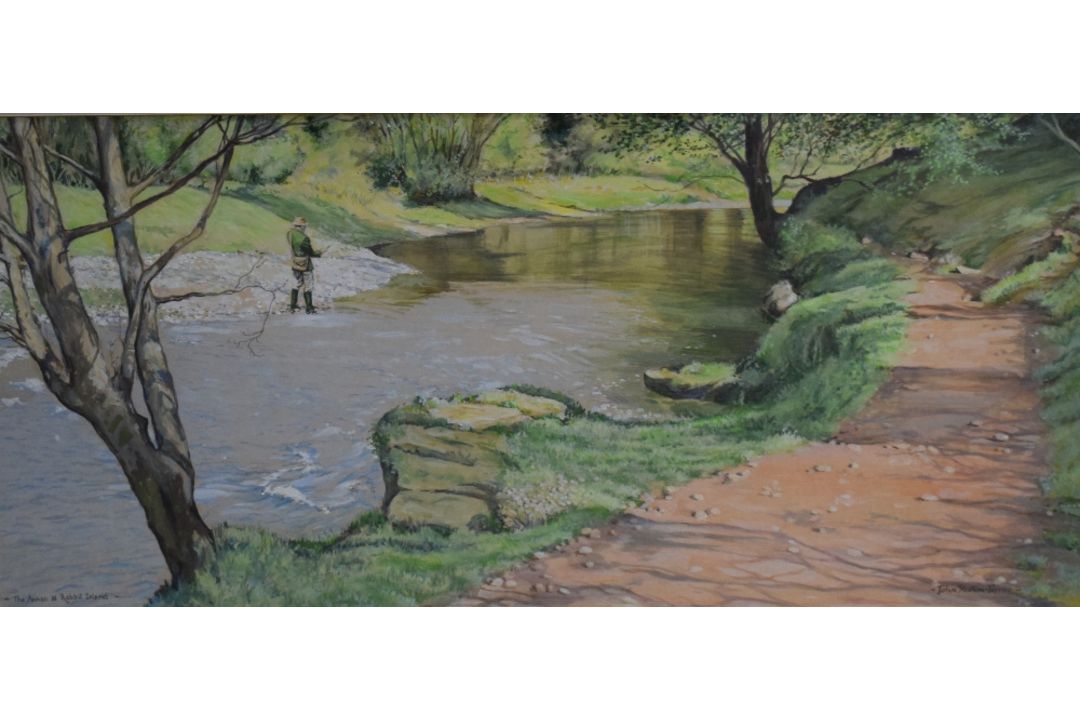 John Straton Ferrier (British 20th Century) Acrylic 'The Annan at Rabbit Island', a river scene with - Image 1 of 6