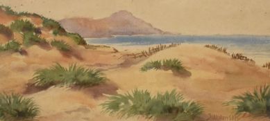 Joseph Walmsley (British 20th Century) Watercolour, a coastal scene depicting sand dunes and distant
