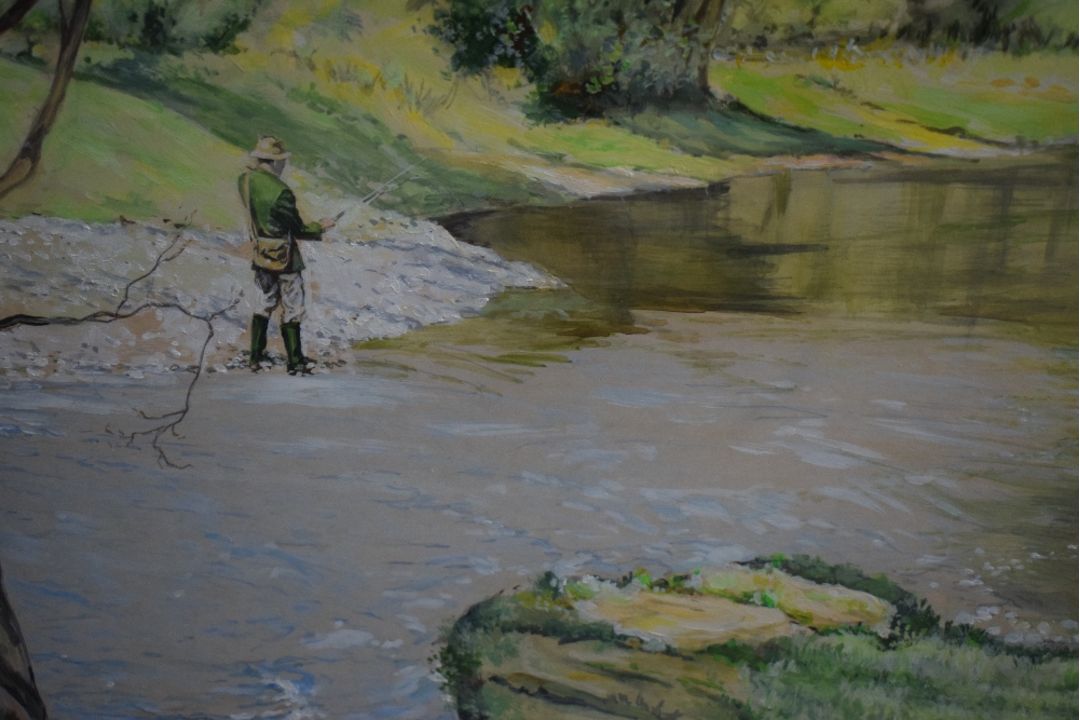 John Straton Ferrier (British 20th Century) Acrylic 'The Annan at Rabbit Island', a river scene with - Image 3 of 6