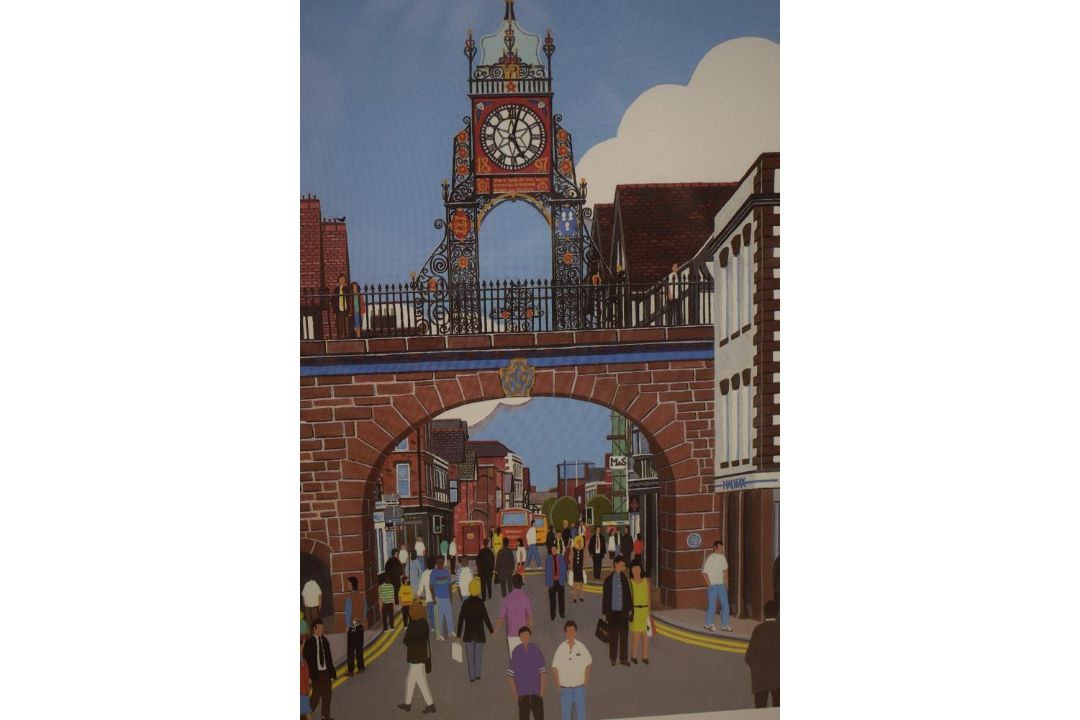 After Chas Jacobs (British Contemporary) Lithograph 'Eastgate Chester', a vibrant street scene, - Image 3 of 6