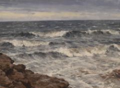 Bruce Mulcahy (British B.1955) Acrylic on board 'Waves of Flamborough Head', a study of rough seas