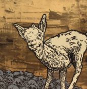 Broken Crow / John Grider (American Contemporary) Stencilled street art on wooden board 'The Curtain