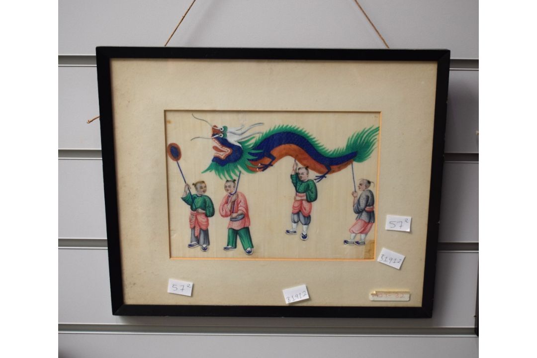 A pair of Chinese watercolours on paper, vibrant traditional scenes, within card mounts and - Image 2 of 4
