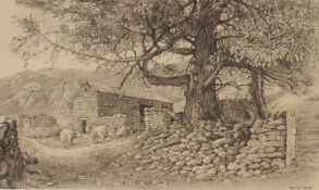 *Local Interest* Christine Baines (British Contemporary) Graphite sketch 'Yew and Ewes', a