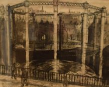 Brian Bradshaw (British 1923-2016) Pen and Inkwash on paper 'Bolton Gasholder', an architectural
