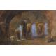 A 20th Century watercolour, a figure seated in contemplation beneath architectural ruins, unsigned - Image 1 of 4