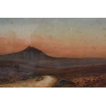 F. Strandrin (19th/20th Century) Watercolour, sunset over moorland, signed lower left, within card
