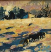 *Local Interest* Fiona Clucas (British Contemporary) Acrylic on board 'Terriers, Sizergh Fell', an