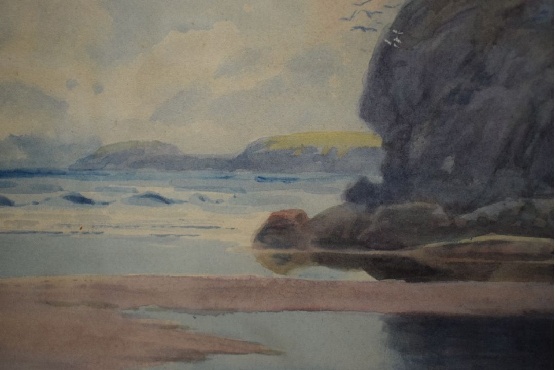 Phillip Osment (British 1861 - 1947) Watercolour, a beach scene at low tide, signed lower right, - Image 4 of 5