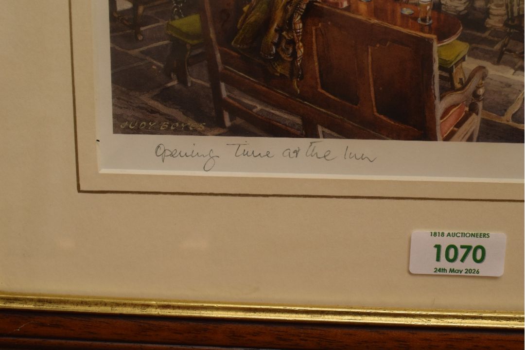 *Local Interest* After Judy Boyes (British b.1943) Lithograph 'Opening Time at the Inn', a Lake - Image 5 of 6