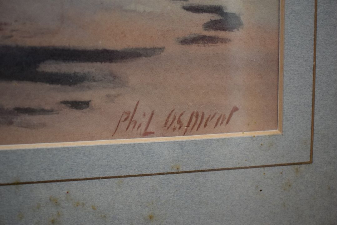 Phillip Osment (British 1861 - 1947) Watercolour, a beach scene at low tide, signed lower right, - Image 3 of 5