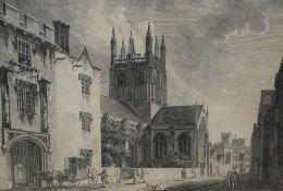 A 19th Century hand colourised etching of York Cathedral, within moulded wooden frame, under glass