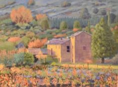Don Bastow (British 20th Century) Acrylic on board 'Provence Vineyard', a French landscape study,