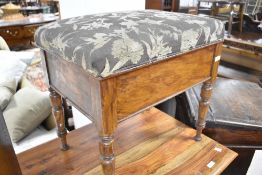 A Victorian stained frame piano stool of large proportions with deep storage under seat, approx.