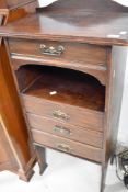 A Victorian mahogany music cabinet having fixed top drawer over shelf, with three lower drawers (