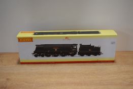 A Hornby OO gauge model of a West Country Class 4-6-2 Light Pacific steam locomotive and tender.